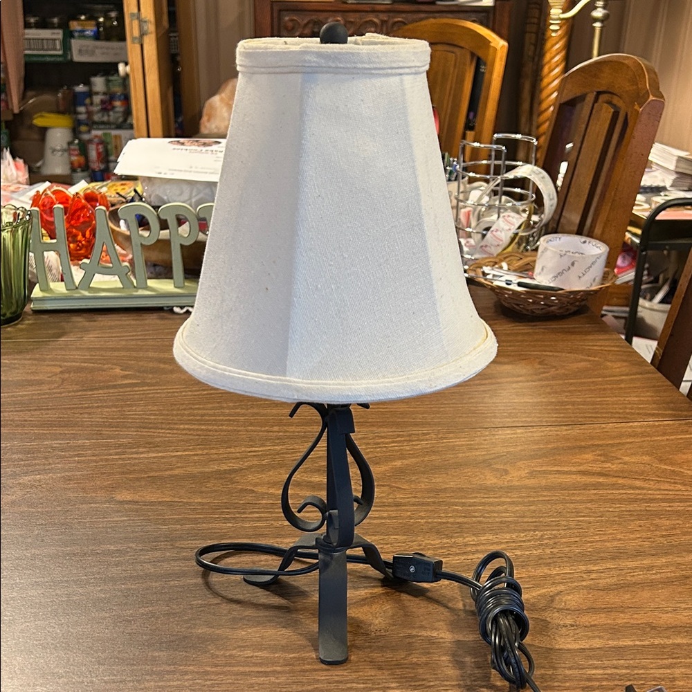 Small Black Metal Table Lamp with White Fabric Shade